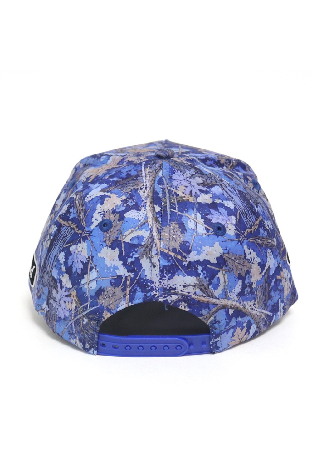 Blue camo-patterned cap on a white background