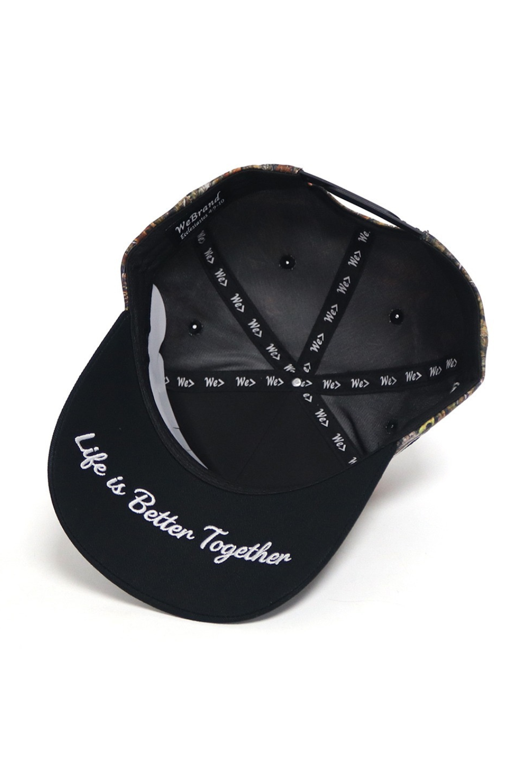Black cap with 'Life is Better Together' text on a white background