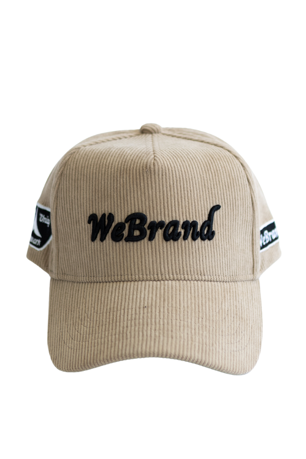 Beige cap with 'WeBrand' logo on a white background