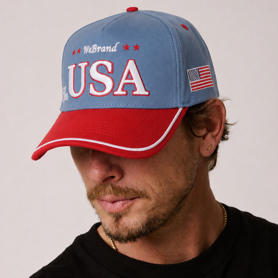 Powder Blue and Red Suede Born in the USA hat