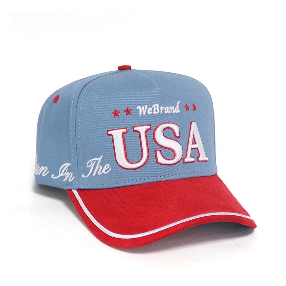 Powder Blue and Red Suede Born in the USA hat